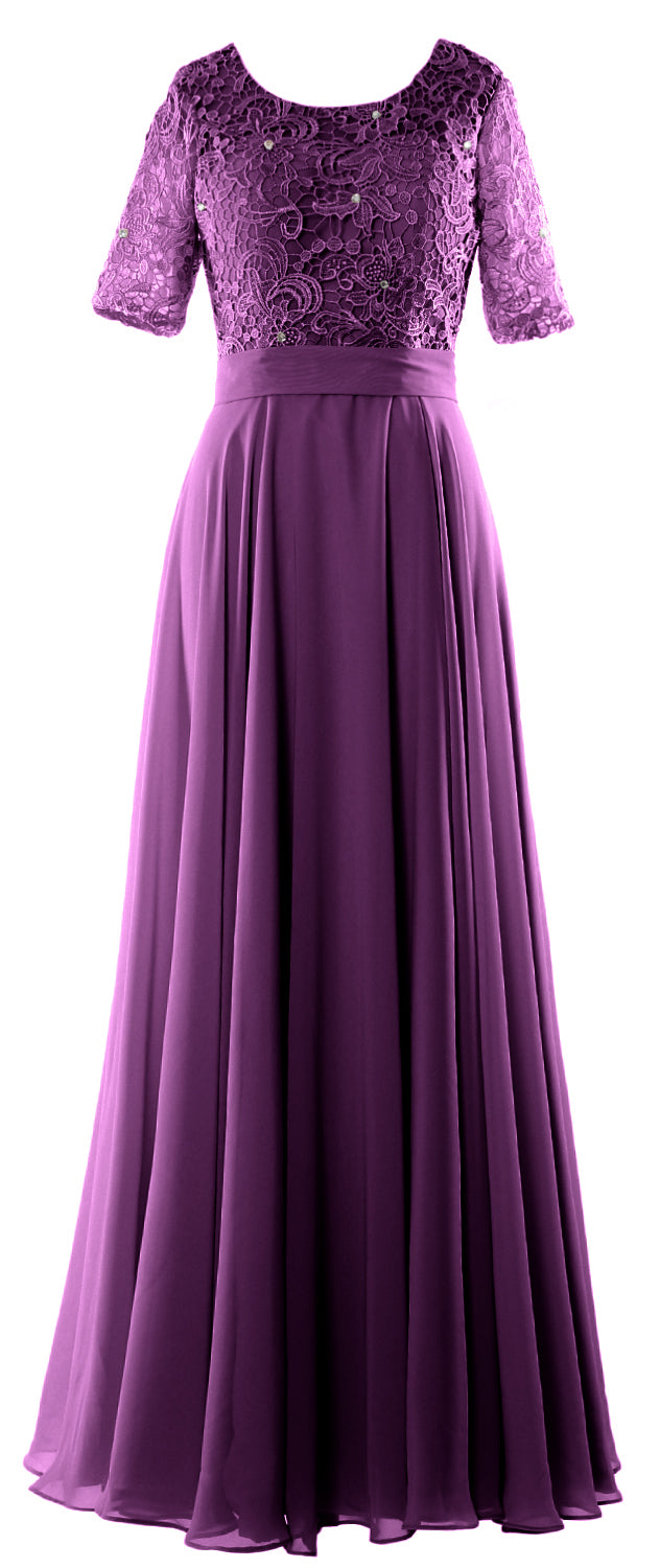 MACloth Vestido de noche formal de encaje para mujer Vestido largo de media manga para madre de la novia