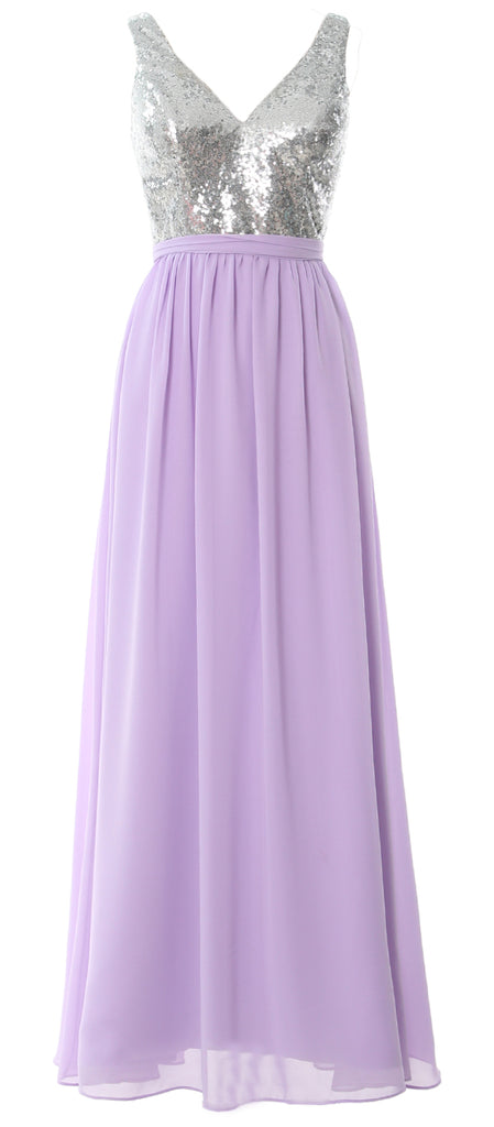 MACloth Damen Träger V-Ausschnitt Pailletten Maxi Brautjungfernkleid 2017 Schlichtes Ballkleid