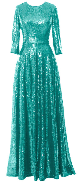 MACloth Women 3/4 Sleeves Sequin Evening Gown Vintage Mother of The Bride Dress