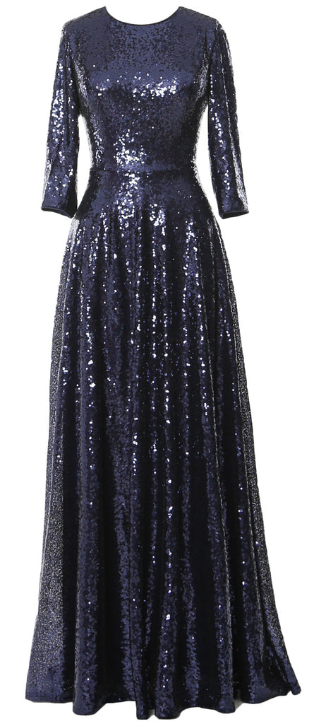 MACloth Women 3/4 Sleeves Sequin Evening Gown Vintage Mother of The Bride Dress