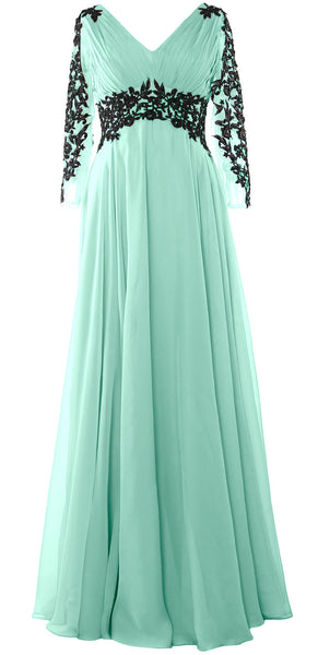 MACloth Women Long Sleeve Formal Evening Gown V Neck Mother of The Bride Dress