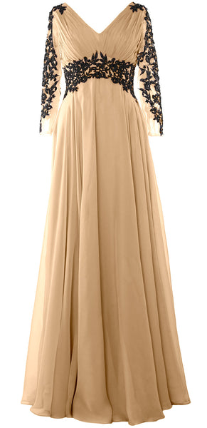 MACloth Women Long Sleeve Formal Evening Gown V Neck Mother of The Bride Dress