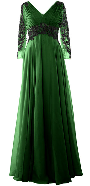 MACloth Women Long Sleeve Formal Evening Gown V Neck Mother of The Bride Dress