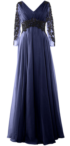 MACloth Women Long Sleeve Formal Evening Gown V Neck Mother of The Bride Dress