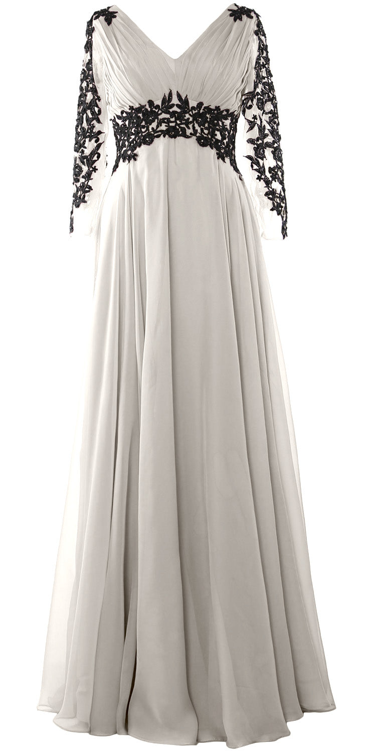 MACloth Women Long Sleeve Formal Evening Gown V Neck Mother of The Bride Dress