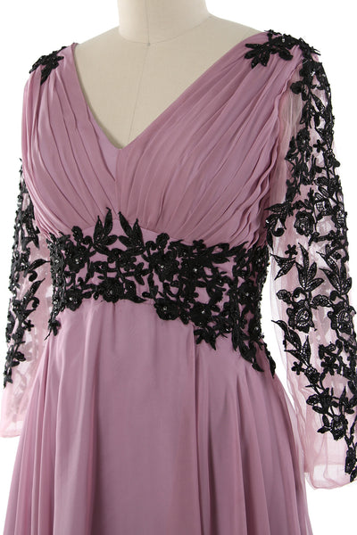 MACloth Women Evening Formal Gown V Neck Long Sleeve Mother of The Brides Dress