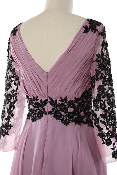 MACloth Women Evening Formal Gown V Neck Long Sleeve Mother of The Brides Dress