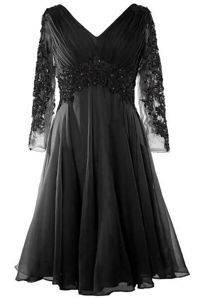 MACloth Women Evening Formal Gown V Neck Long Sleeve Mother of The Brides Dress