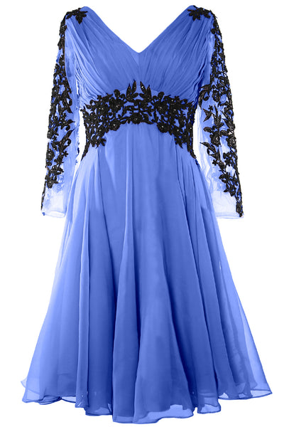 MACloth Women Evening Formal Gown V Neck Long Sleeve Mother of The Brides Dress