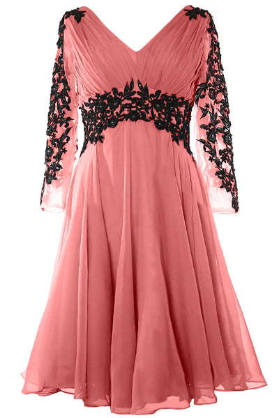 MACloth Women Evening Formal Gown V Neck Long Sleeve Mother of The Brides Dress