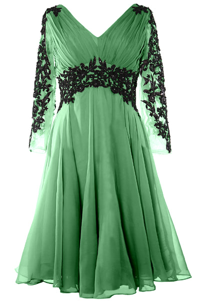 MACloth Women Evening Formal Gown V Neck Long Sleeve Mother of The Brides Dress