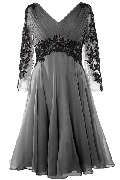 MACloth Women Evening Formal Gown V Neck Long Sleeve Mother of The Brides Dress