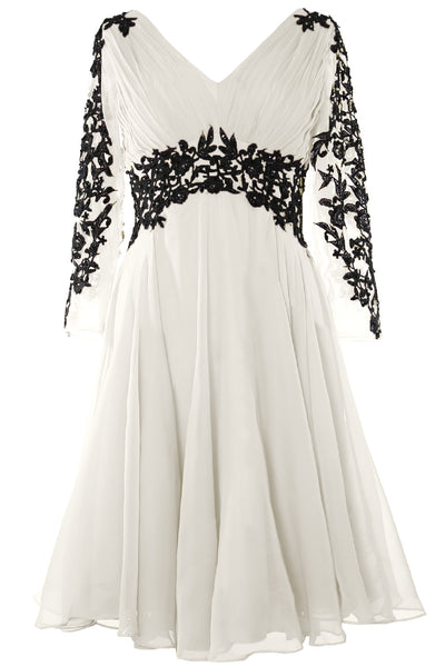 MACloth Women Evening Formal Gown V Neck Long Sleeve Mother of The Brides Dress
