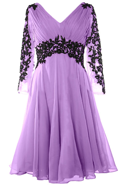 MACloth Women Evening Formal Gown V Neck Long Sleeve Mother of The Brides Dress