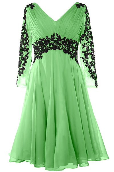 MACloth Women Evening Formal Gown V Neck Long Sleeve Mother of The Brides Dress