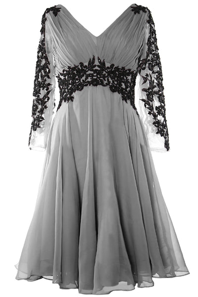 MACloth Women Evening Formal Gown V Neck Long Sleeve Mother of The Brides Dress