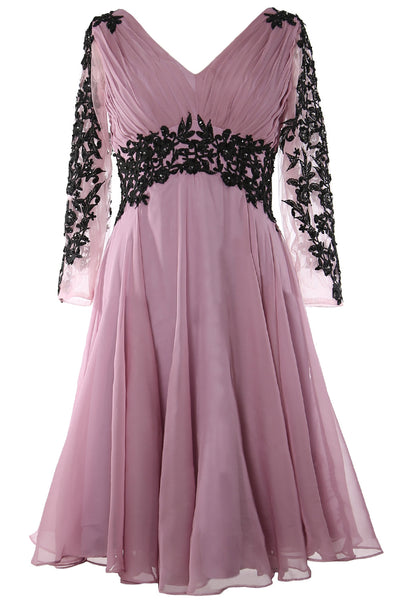 MACloth Women Evening Formal Gown V Neck Long Sleeve Mother of The Brides Dress