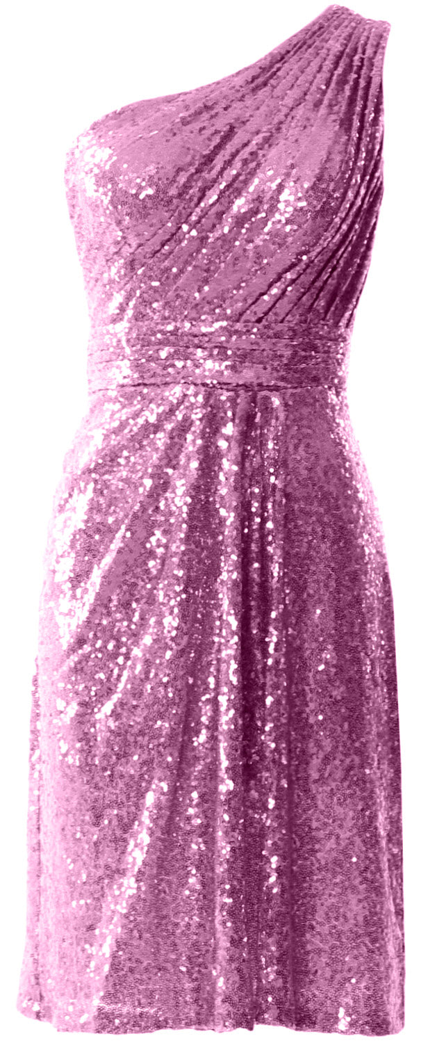 MACloth Women One Shoulder Sequin Cocktail Dress Short Bridesmaid Fomral Gown