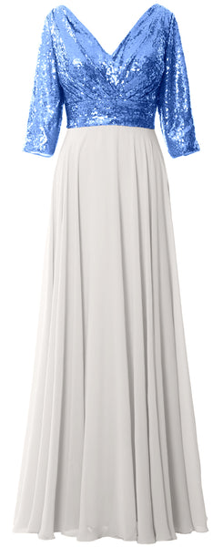 MACloth Women 3/4 Sleeve V Neck Mother Dress Sequin Chiffon Wedding Formal Gown