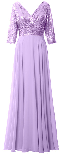 MACloth Women 3/4 Sleeve V Neck Mother Dress Sequin Chiffon Wedding Formal Gown