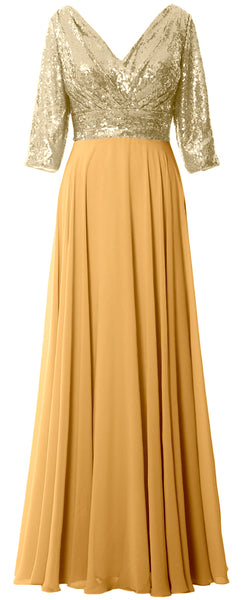 MACloth Women 3/4 Sleeve V Neck Mother Dress Sequin Chiffon Wedding Formal Gown