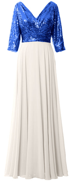 MACloth Women 3/4 Sleeve V Neck Mother Dress Sequin Chiffon Wedding Formal Gown