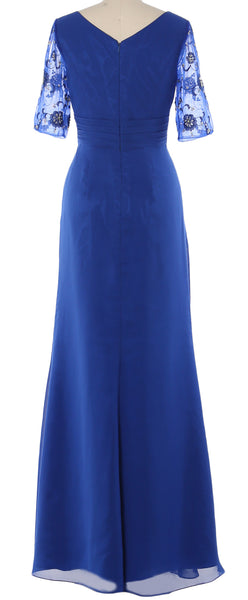 MACloth Women Half Sleeves Long Mother of The Bride Dress V Neck Formal Gown