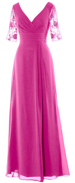 MACloth Women Half Sleeves Long Mother of The Bride Dress V Neck Formal Gown