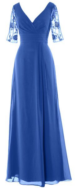 MACloth Women Half Sleeves Long Mother of The Bride Dress V Neck Formal Gown