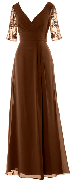 MACloth Women Half Sleeves Long Mother of The Bride Dress V Neck Formal Gown