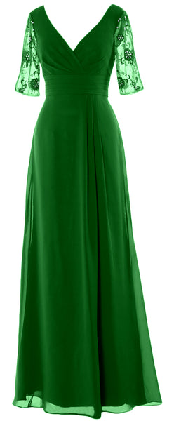 MACloth Women Half Sleeves Long Mother of The Bride Dress V Neck Formal Gown