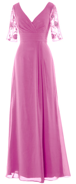 MACloth Women Half Sleeves Long Mother of The Bride Dress V Neck Formal Gown