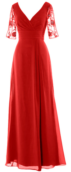 MACloth Women Half Sleeves Long Mother of The Bride Dress V Neck Formal Gown