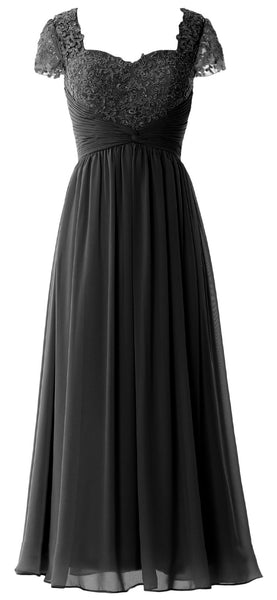 MACloth Women Lace Chiffon Evening Formal Gown Cap Sleeves Mother of Bride Dress