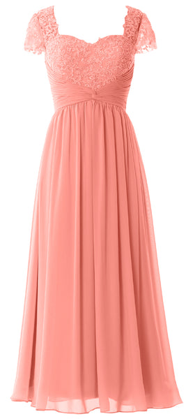 MACloth Women Lace Chiffon Evening Formal Gown Cap Sleeves Mother of Bride Dress