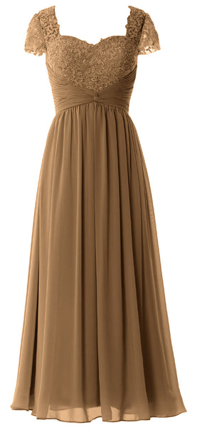 MACloth Women Lace Chiffon Evening Formal Gown Cap Sleeves Mother of Bride Dress