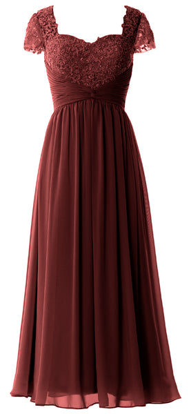 MACloth Women Lace Chiffon Evening Formal Gown Cap Sleeves Mother of Bride Dress