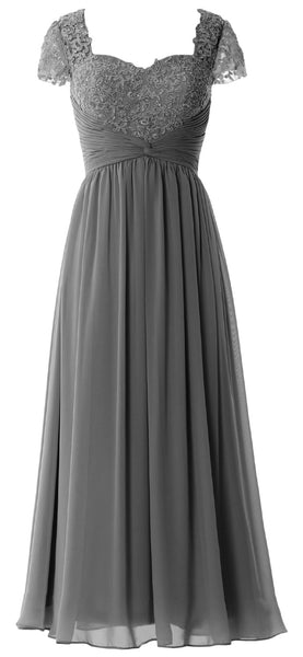MACloth Women Lace Chiffon Evening Formal Gown Cap Sleeves Mother of Bride Dress