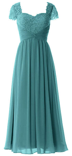 MACloth Women Lace Chiffon Evening Formal Gown Cap Sleeves Mother of Bride Dress
