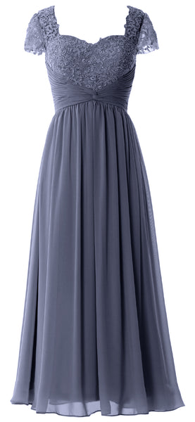 MACloth Women Lace Chiffon Evening Formal Gown Cap Sleeves Mother of Bride Dress