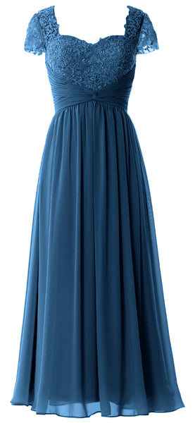 MACloth Women Lace Chiffon Evening Formal Gown Cap Sleeves Mother of Bride Dress