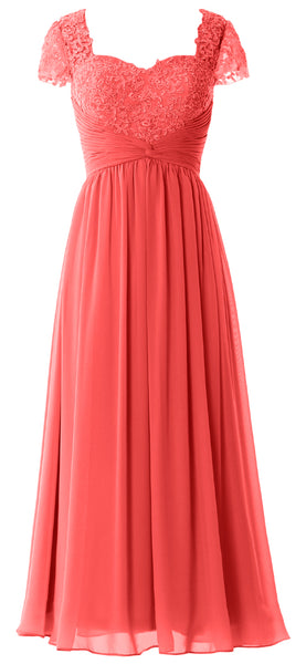 MACloth Women Lace Chiffon Evening Formal Gown Cap Sleeves Mother of Bride Dress