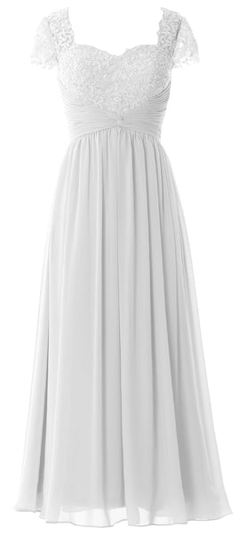 MACloth Women Lace Chiffon Evening Formal Gown Cap Sleeves Mother of Bride Dress