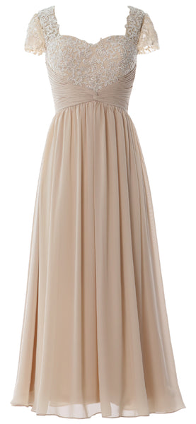 MACloth Women Lace Chiffon Evening Formal Gown Cap Sleeves Mother of Bride Dress