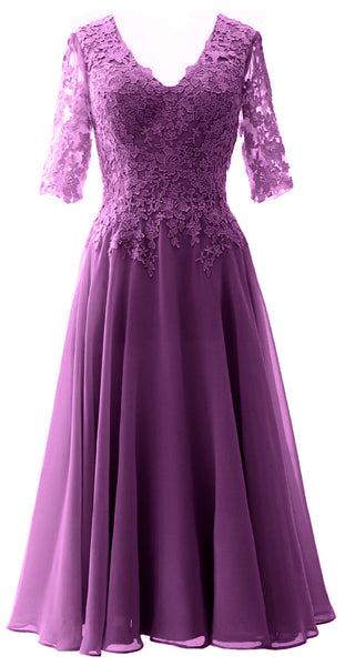 MACloth Women Lace Formal Evening Gown Half Sleeves Mother of The Bride Dress