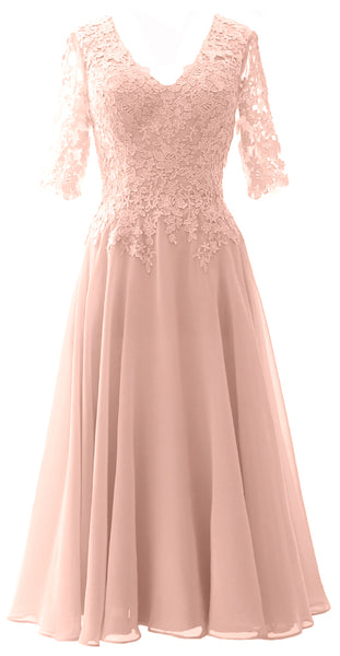 MACloth Women Lace Formal Evening Gown Half Sleeves Mother of The Bride Dress
