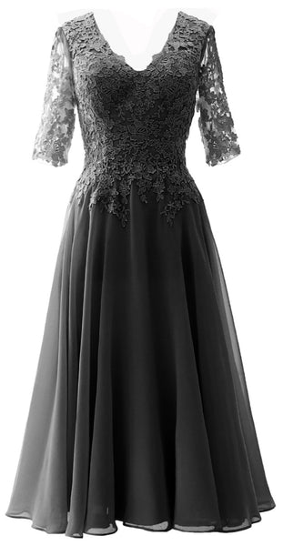 MACloth Women Lace Formal Evening Gown Half Sleeves Mother of The Bride Dress