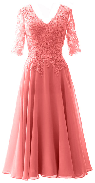 MACloth Women Lace Formal Evening Gown Half Sleeves Mother of The Bride Dress