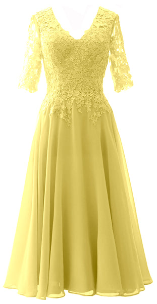 MACloth Women Lace Formal Evening Gown Half Sleeves Mother of The Bride Dress