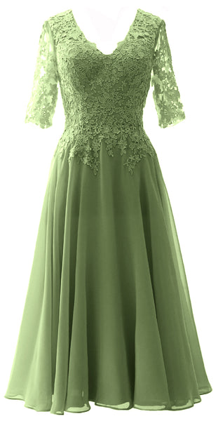 MACloth Women Lace Formal Evening Gown Half Sleeves Mother of The Bride Dress